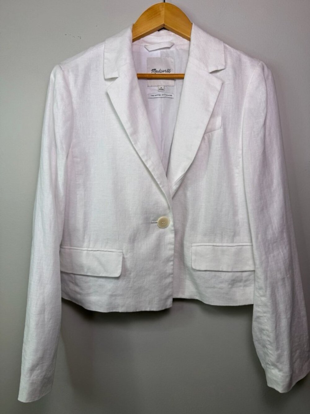 Madewell Blazer Coat The Sutter Crop 100% Linen White Size Medium